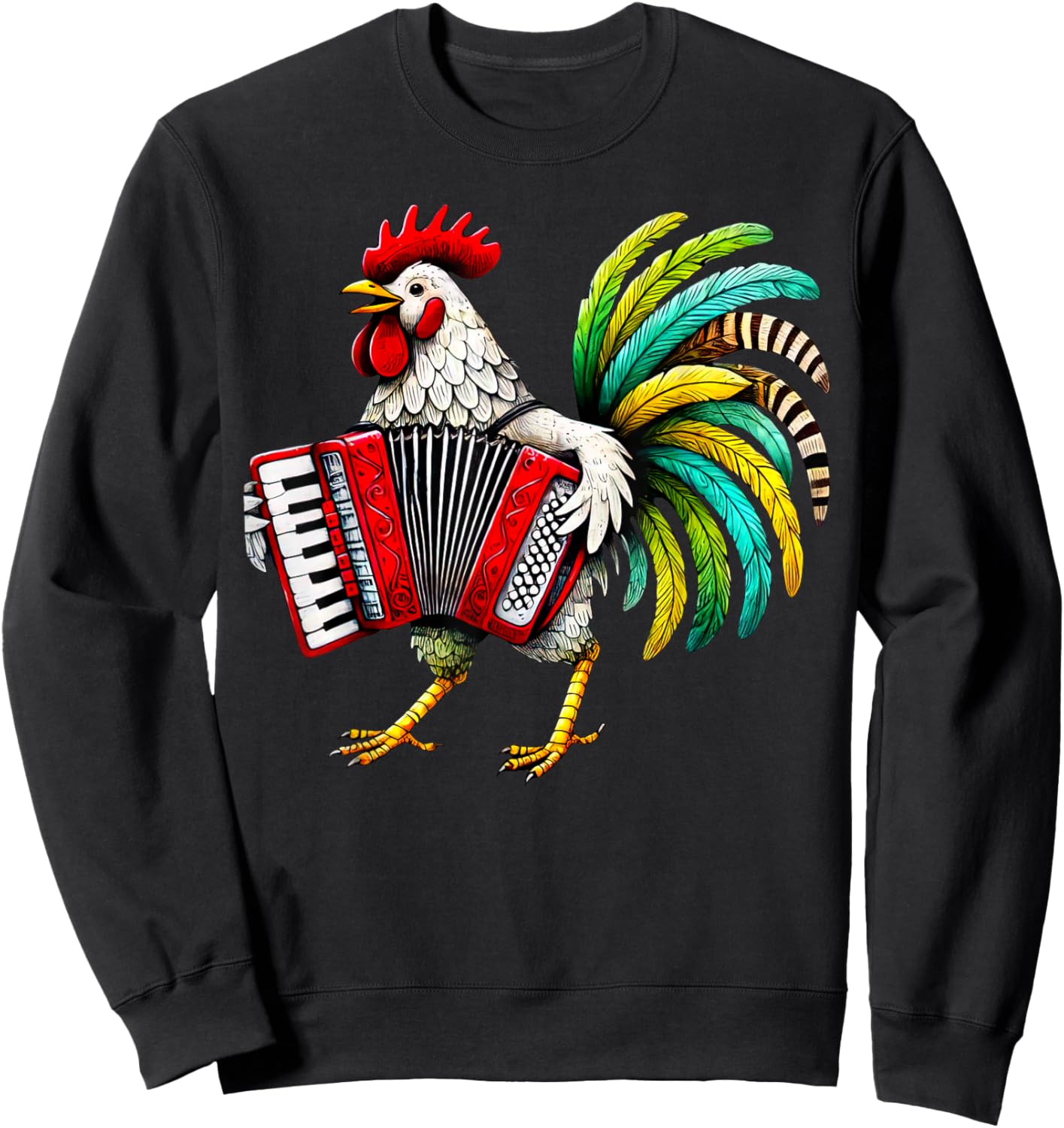 Rooster Playing Accordion Cute Chicken Accordionist Music Sweatshirt - Sweatshirt | Black