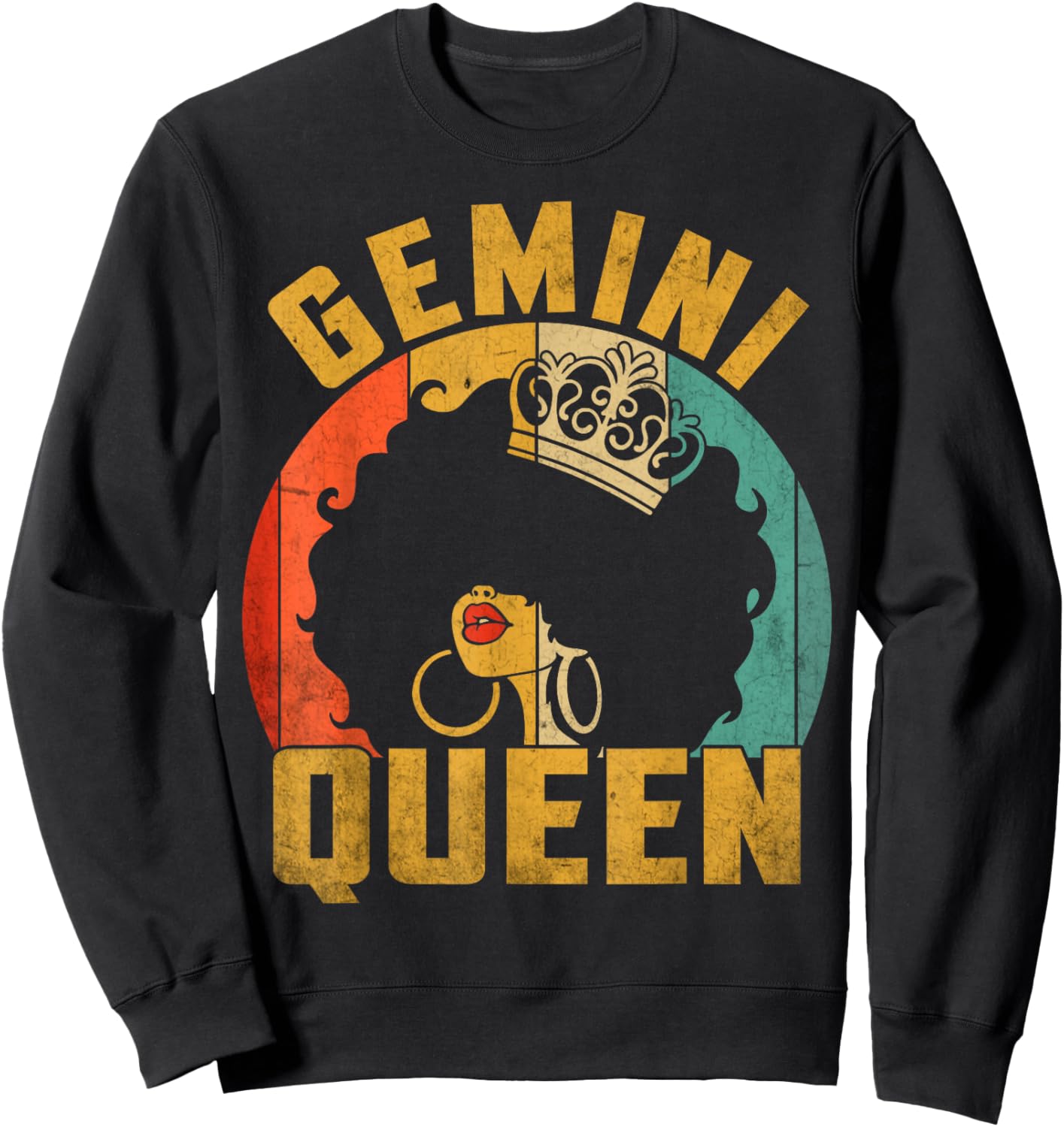 Gemini Queen Afro Black Women Vintage Zodiac Birthday Sweatshirt - Sweatshirt | Black