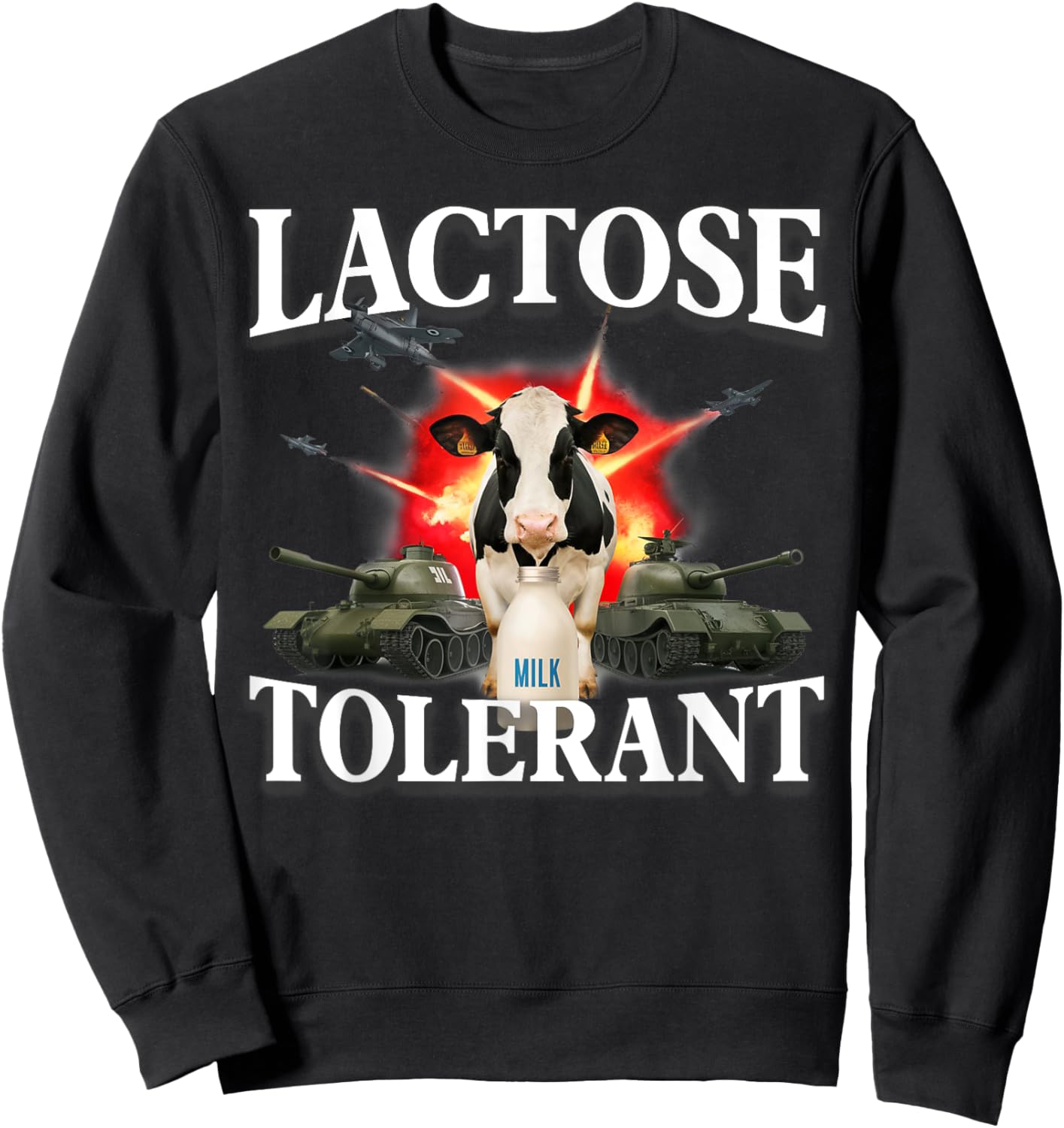 Lactose Tolerant Funny Trending Meme Retro Pro-dairy Cows Sweatshirt - Sweatshirt | Black