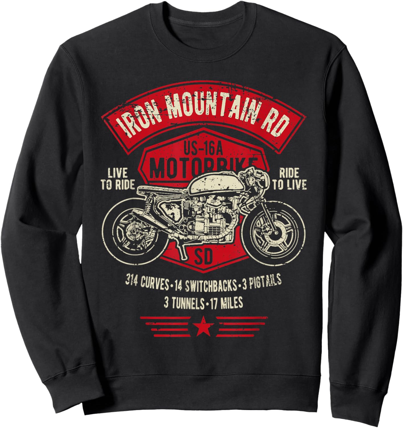 Iron Mountain Road US-16A South Dakota Motorcycle Design Sweatshirt - Sweatshirt | Black
