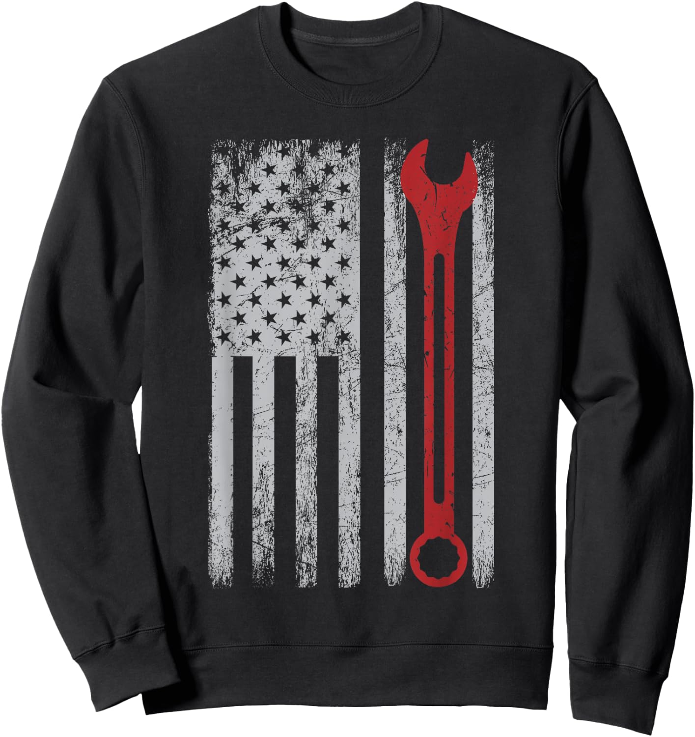 Auto Repairman Car Mechanic Wrench Workshop Tools USA Flag Small Sweatshirt - Sweatshirt | Black