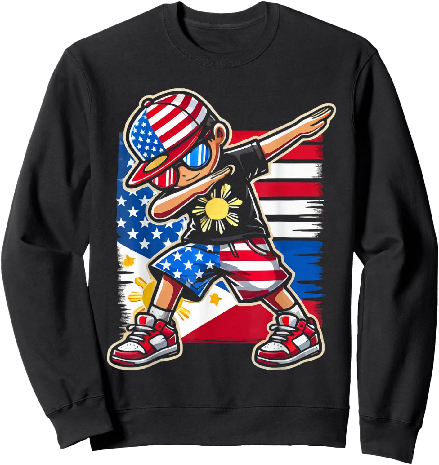 Half Filipino Half American USA Flag Philippines America Sweatshirt - Sweatshirt | Black