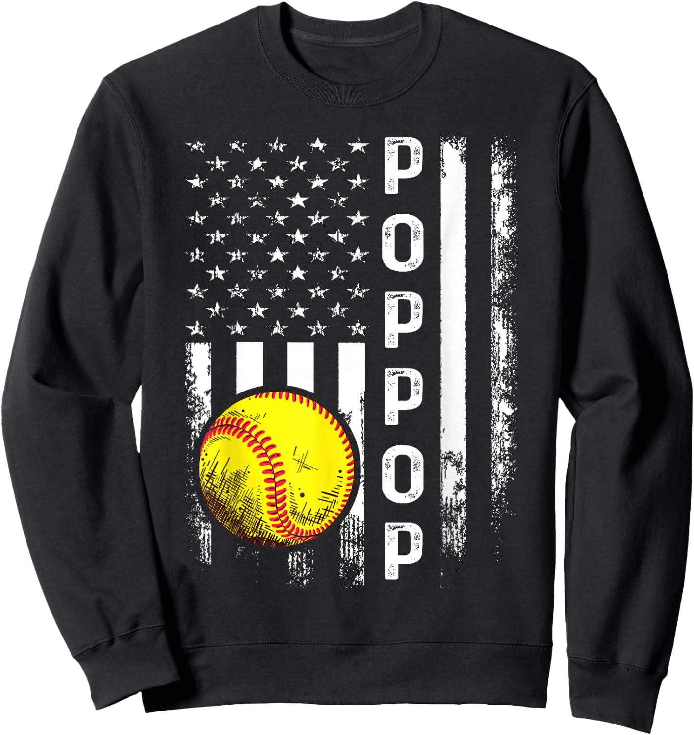Softball Poppop America Flag Men Women Vintage Christmas Sweatshirt - Sweatshirt | Black