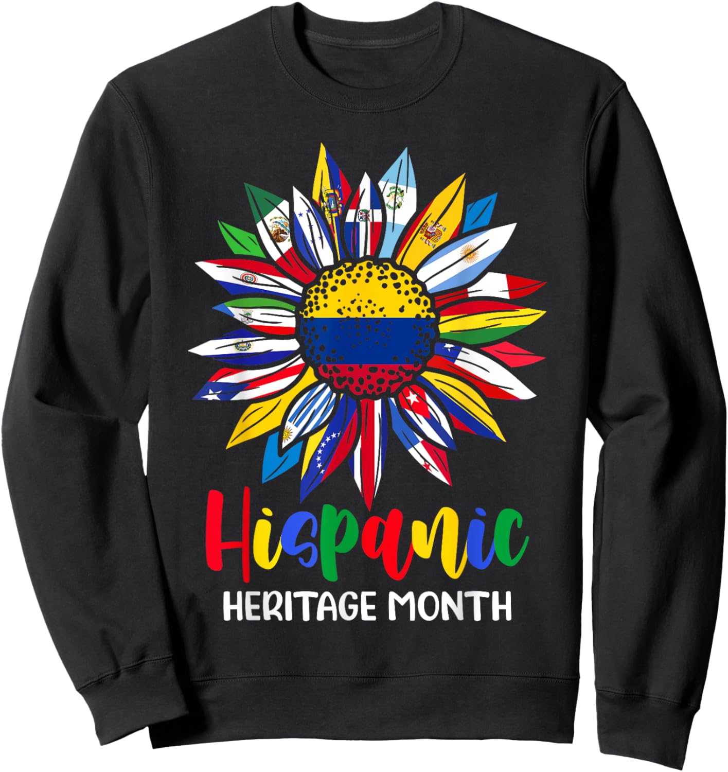 Hispanic Heritage Month Colombia Flag Sunflower Latino Flags Sweatshirt - Sweatshirt | Black
