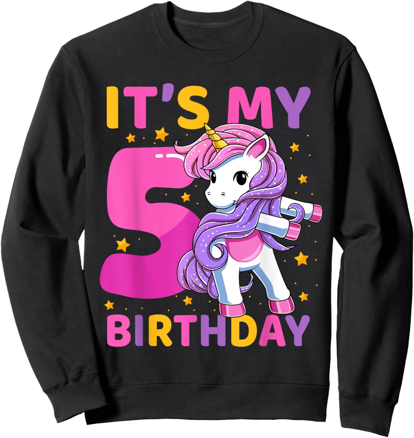 5 Years Old Unicorn Flossing 5th Birthday Party Girls Kids Sweatshirt - Sweatshirt | Black