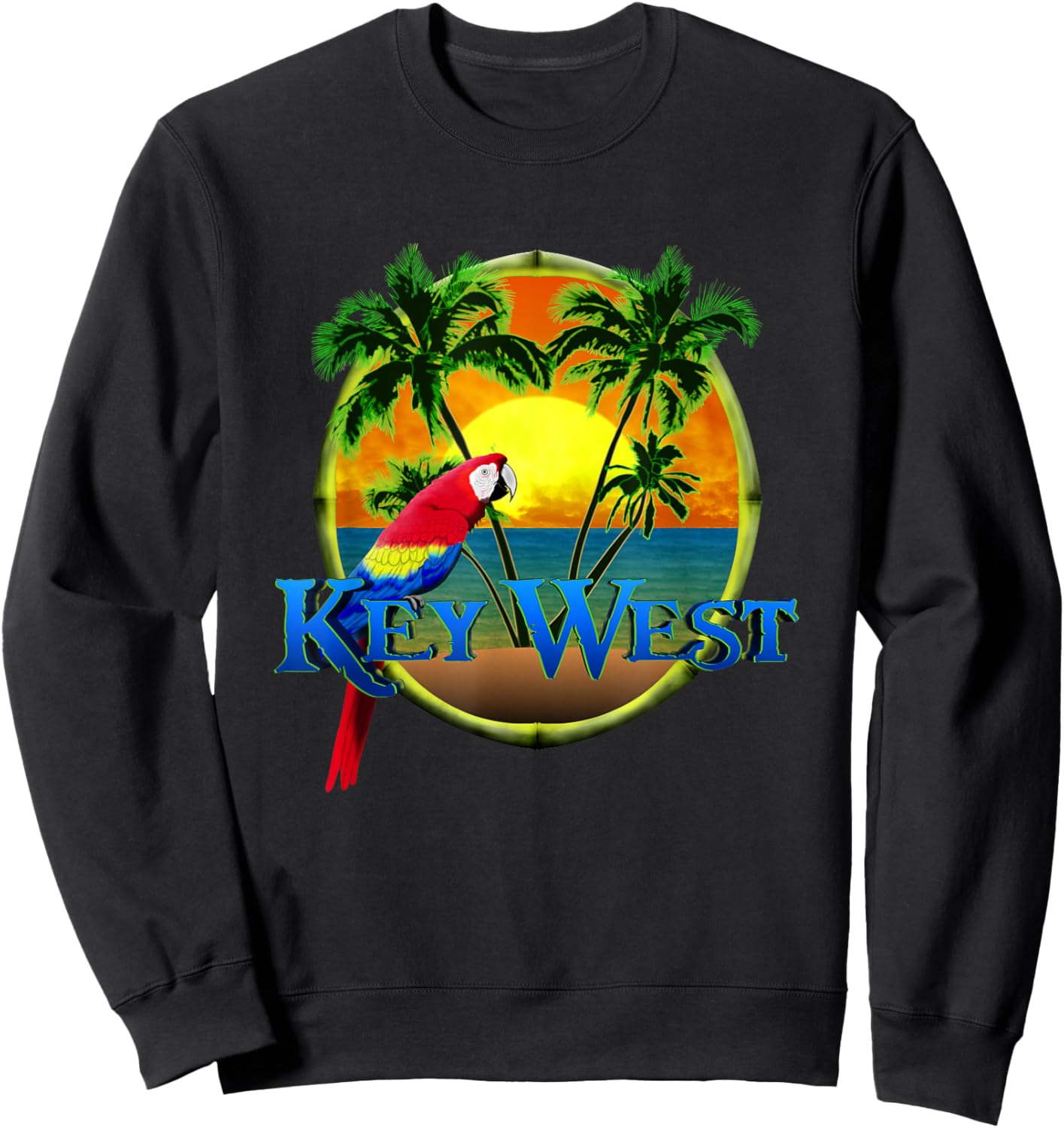 Key West Sunset Beach Sunset and Parrot Men Women Kids Sweatshirt - Sweatshirt | Black