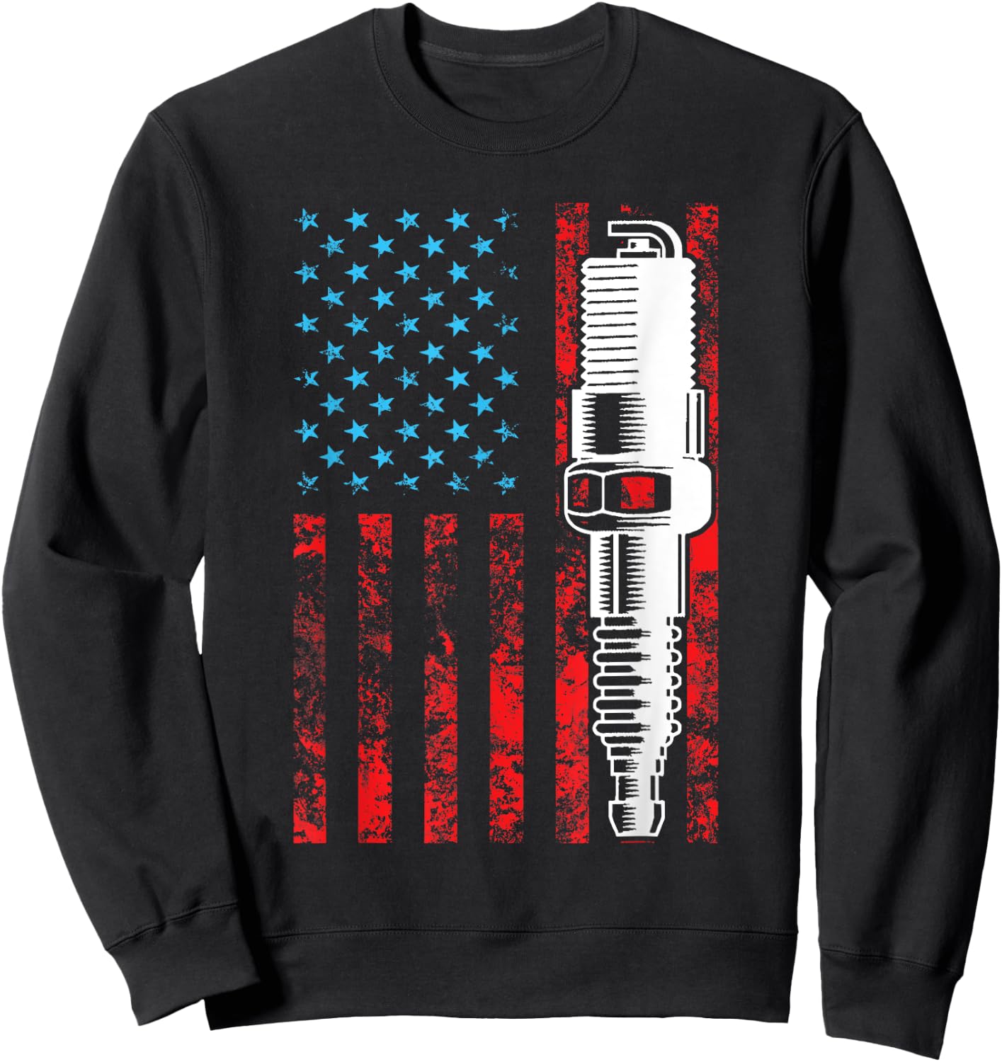 American Flag Spark Plug - Vintage Car Lover USA Sweatshirt - Sweatshirt | Black