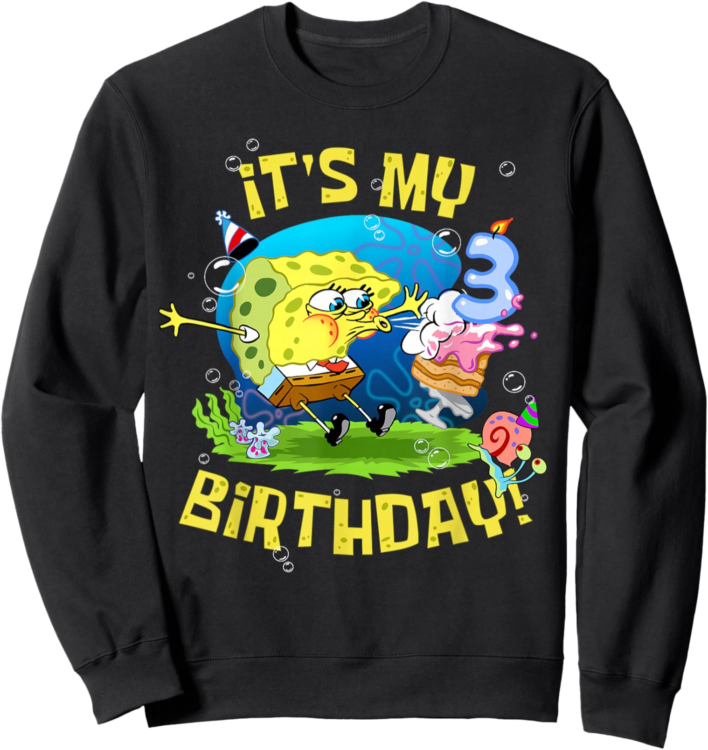 Spongebob It's My 3rd Birthday Cake Three Years Spongebob Sweatshirt - Sweatshirt | Black