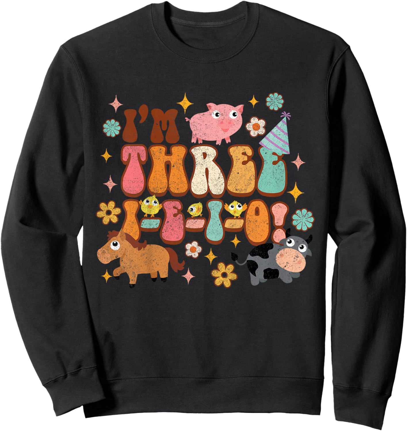Kids I'm Three I E I O Country Farm Birthday 3rd Birthday Party Sweatshirt - Sweatshirt | Black