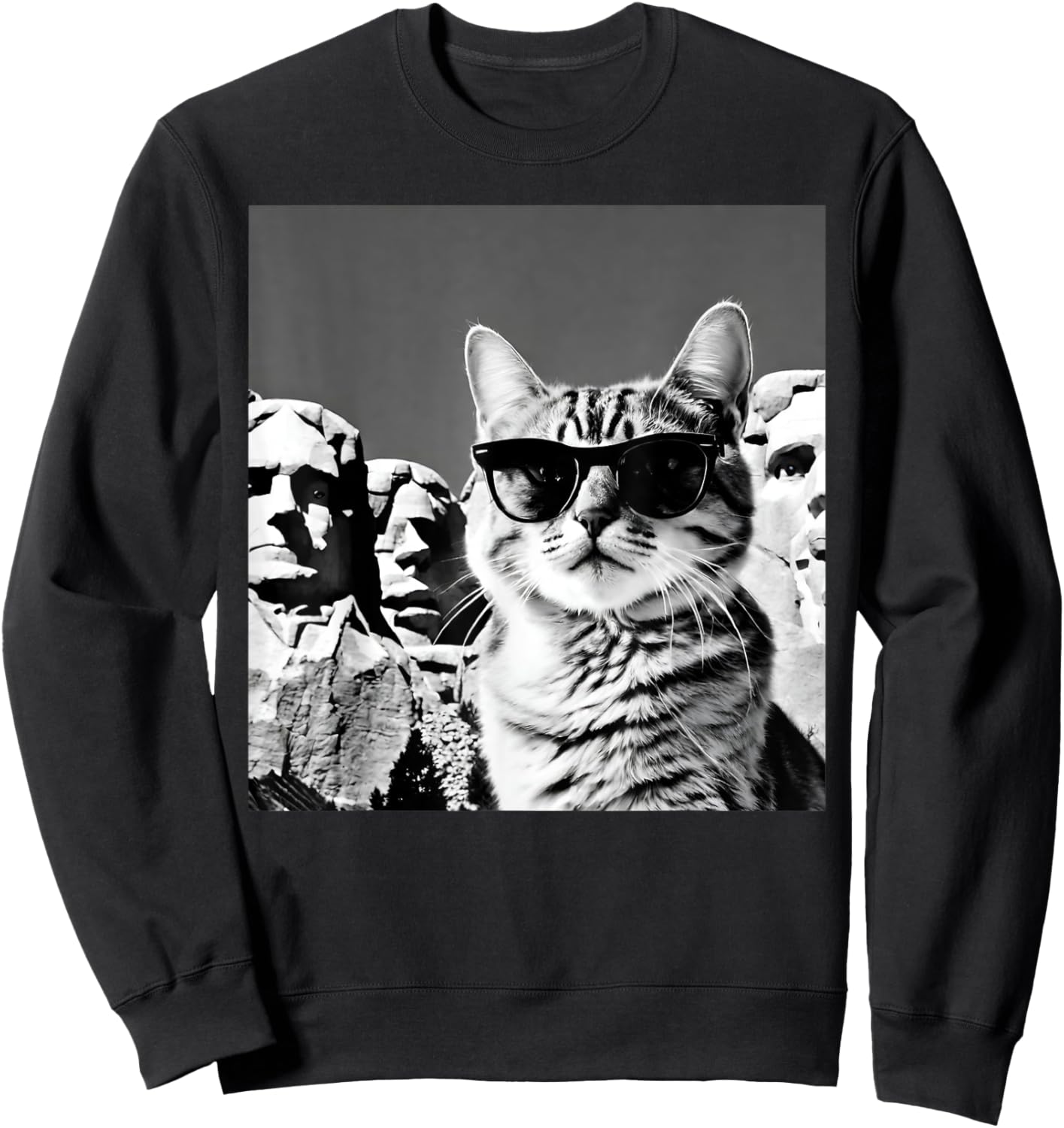 Funny Cat Wearing Sunglasses At Joke Mount Rushmore Sweatshirt - Sweatshirt | Black