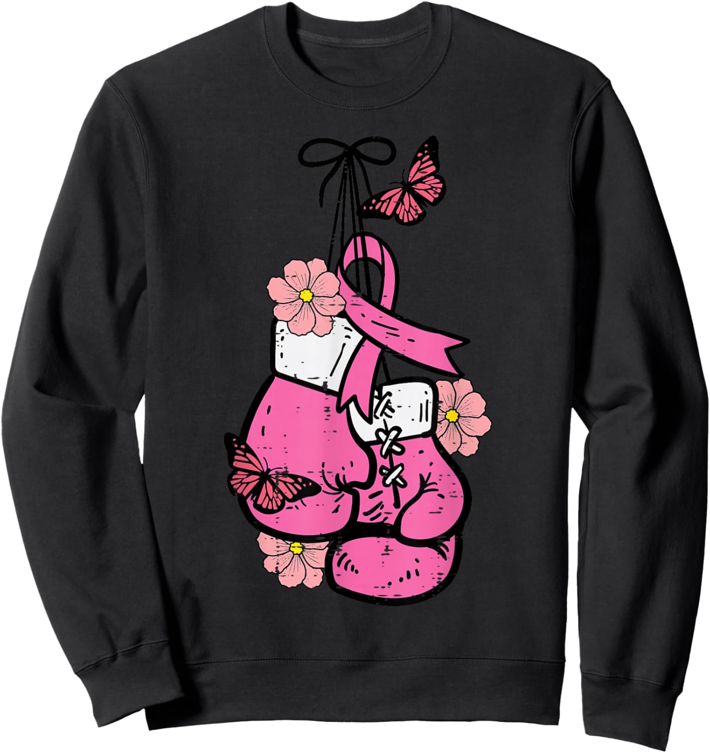 Breast Cancer Boxing Glove Pink Ribbon Awareness Fight Women Sweatshirt - Sweatshirt | Black