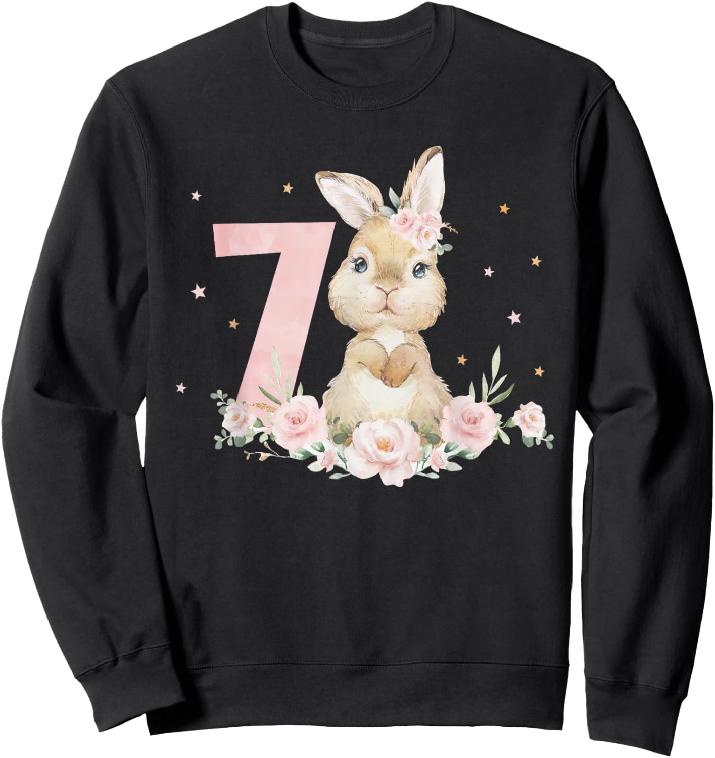 Adorable Rabbit Bunny 7th Birthday Outfit Girl 7 Year Old Sweatshirt - Sweatshirt | Black
