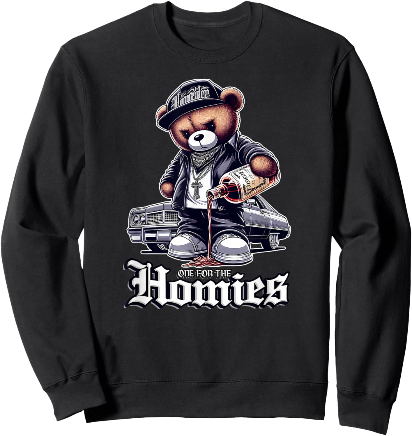ONE FOR THE HOMIES Teddy Bear Chicano Art Cholo shirt Sweatshirt - Sweatshirt | Black