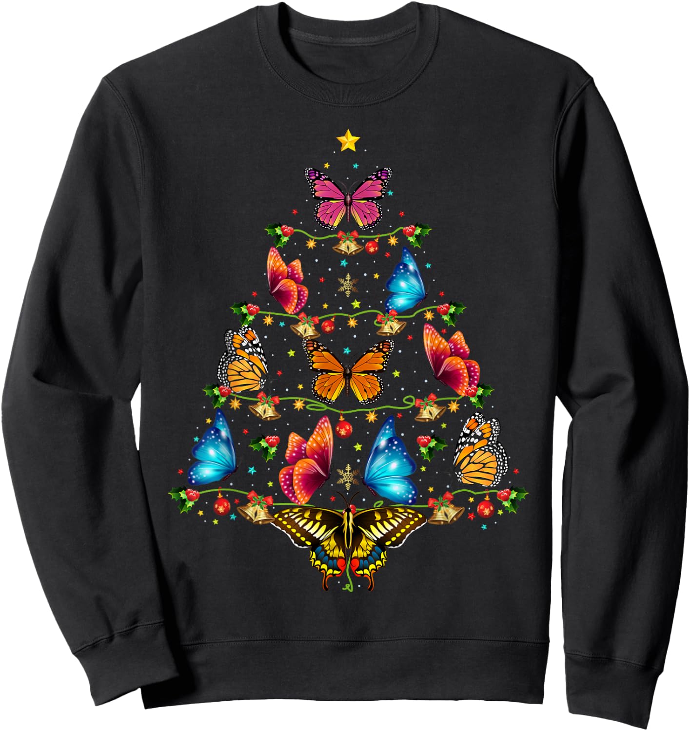 Butterfly Bird Lover Xmas Gift Butterfly Christmas Tree Sweatshirt - Sweatshirt | Black