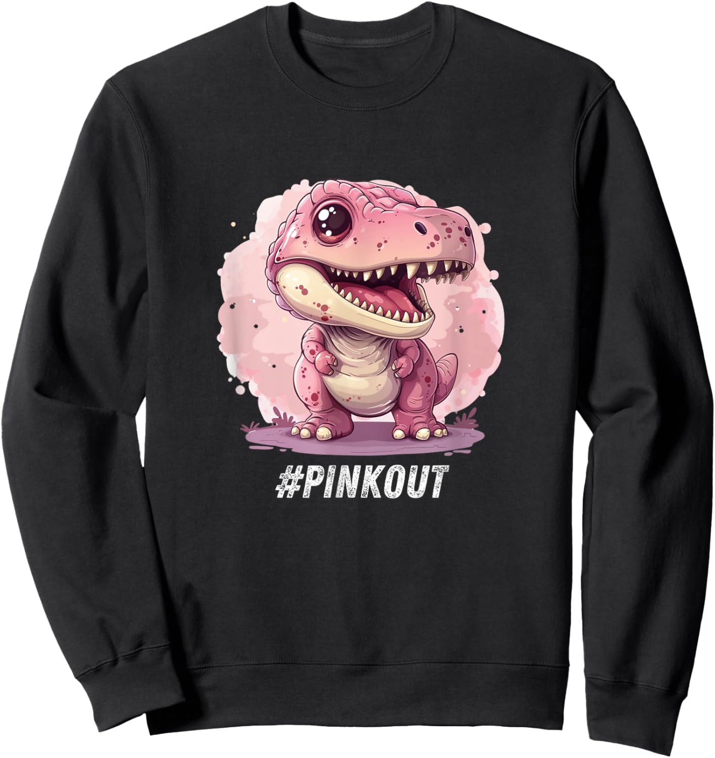 Breast Cancer Awareness Dinosaur Lover Chemo Pink Ribbon Sweatshirt - Sweatshirt | Black