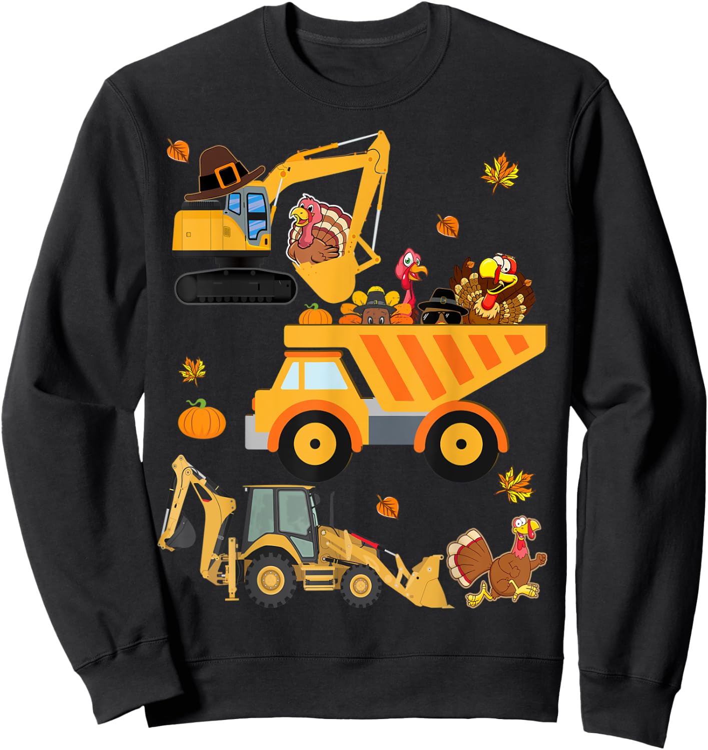 Thanksgiving Turkey kids boy truck Construction Vehicle fall Sweatshirt - Sweatshirt | Black