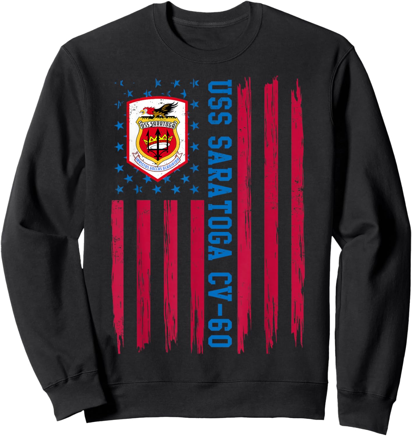 USS Saratoga CV-60 American Flag Aircraft Carrier Veteran Men Sweatshirt - Sweatshirt | Black