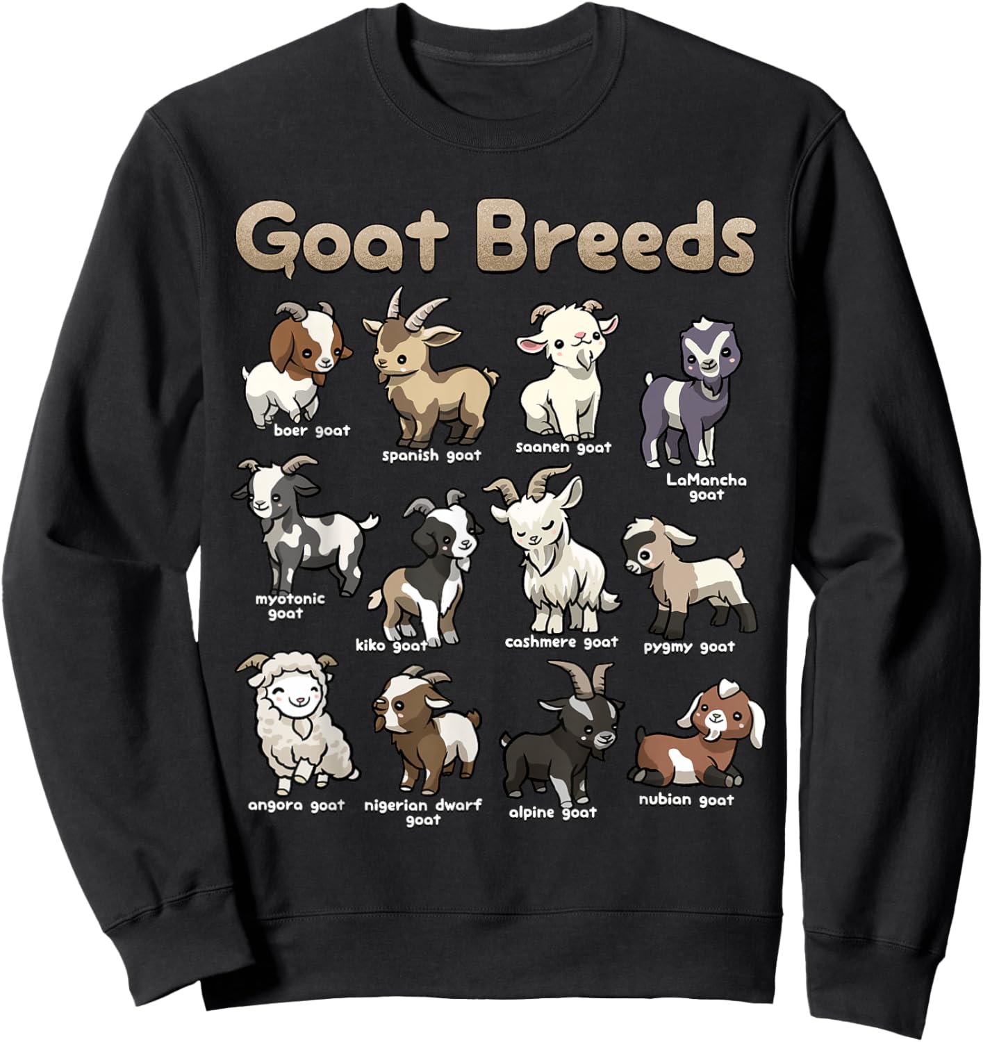 Educational Goat Shirt Goat Breeds Farm Animals of the World Sweatshirt - Sweatshirt | Black