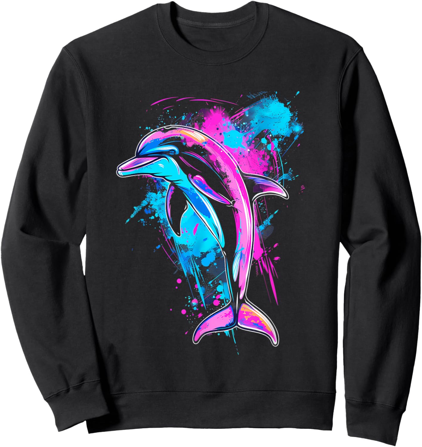 Dolphin Watercolor Ocean Sea Dolphin Sea Ocean Animal Sweatshirt - Sweatshirt | Black