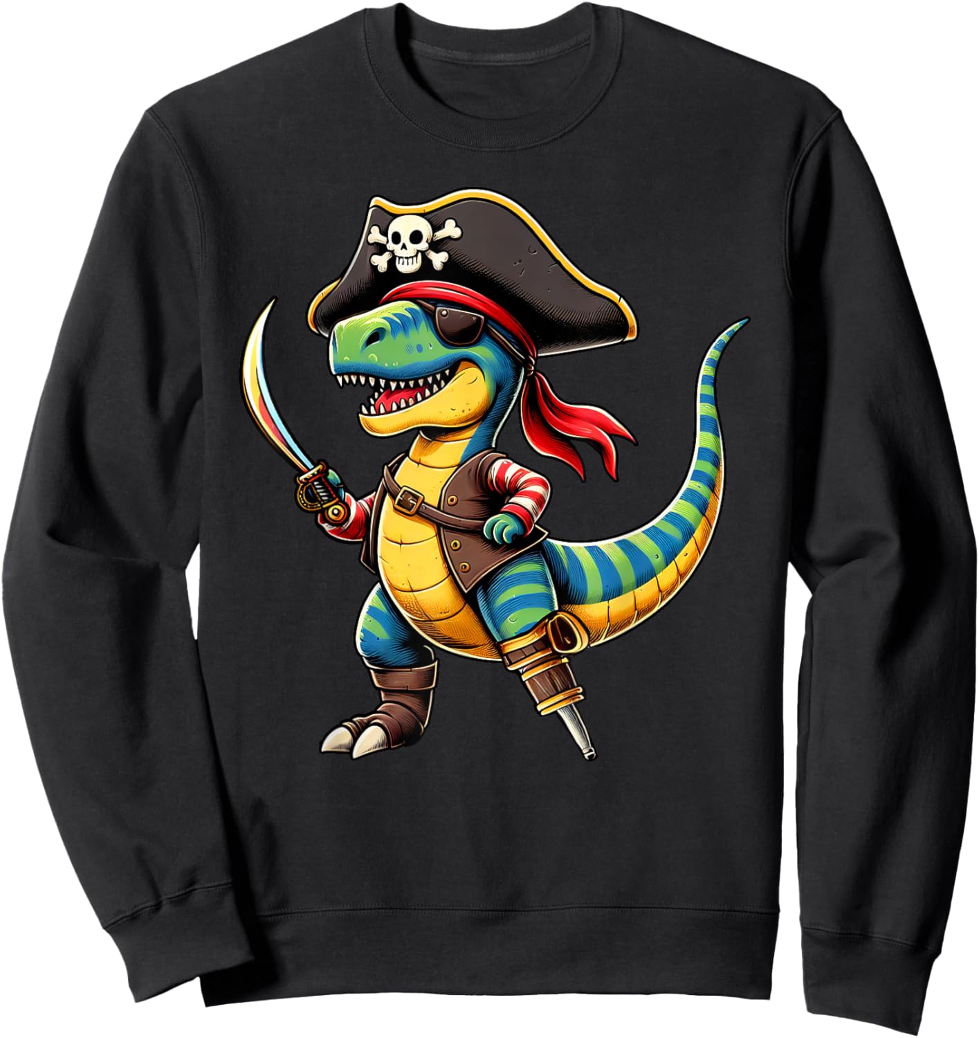 Funny Halloween Boys Kids Toddlers Dinosaur Trex Pirate Sweatshirt - Sweatshirt | Black