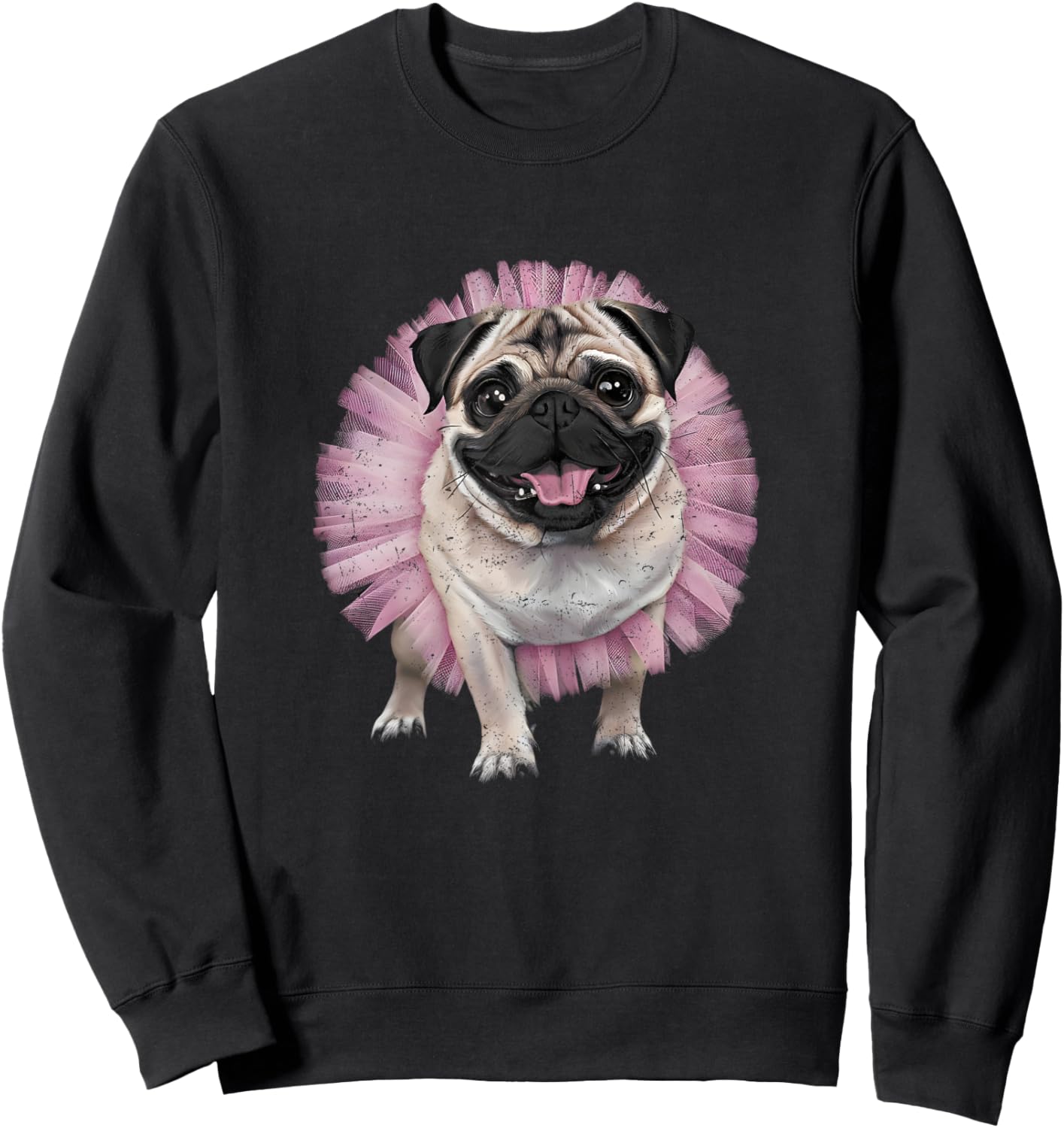Pug Tutu Ballerina Ballet Pug Lover Distressed Sweatshirt - Sweatshirt | Black