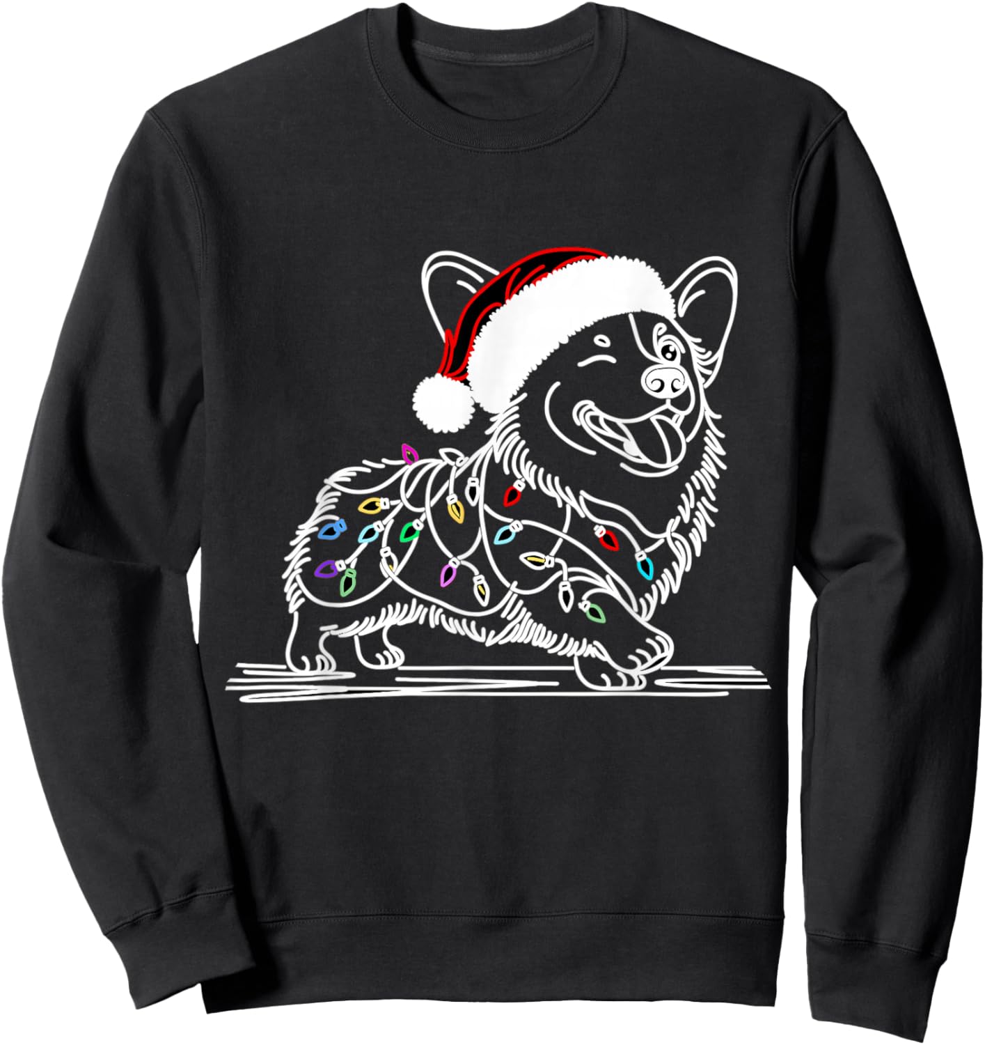 Corgi Santa Christmas Tree Lights, Funny Ugly Pajamas Women Sweatshirt - Sweatshirt | Black