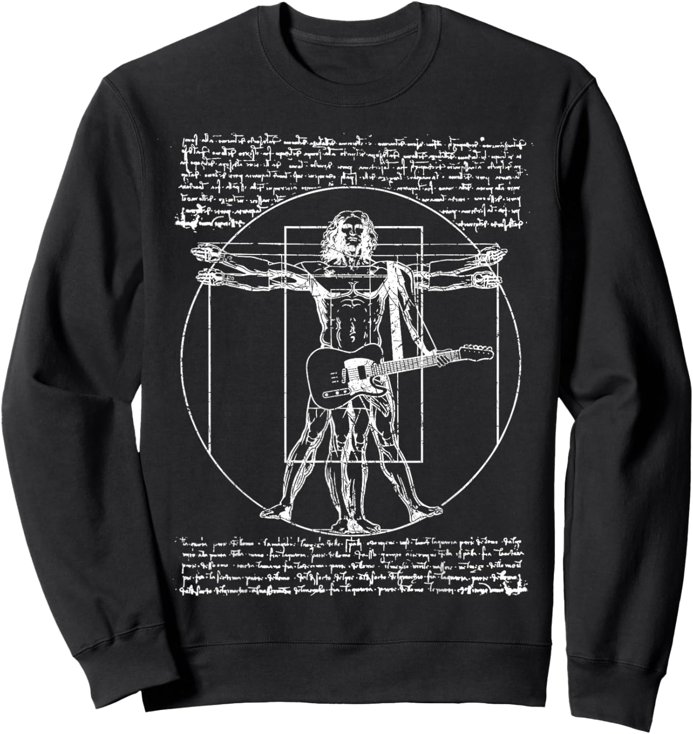 DA Vinci Vitruvian Guitar Man Rock Music Fan Rock n Roll Sweatshirt - Sweatshirt | Black