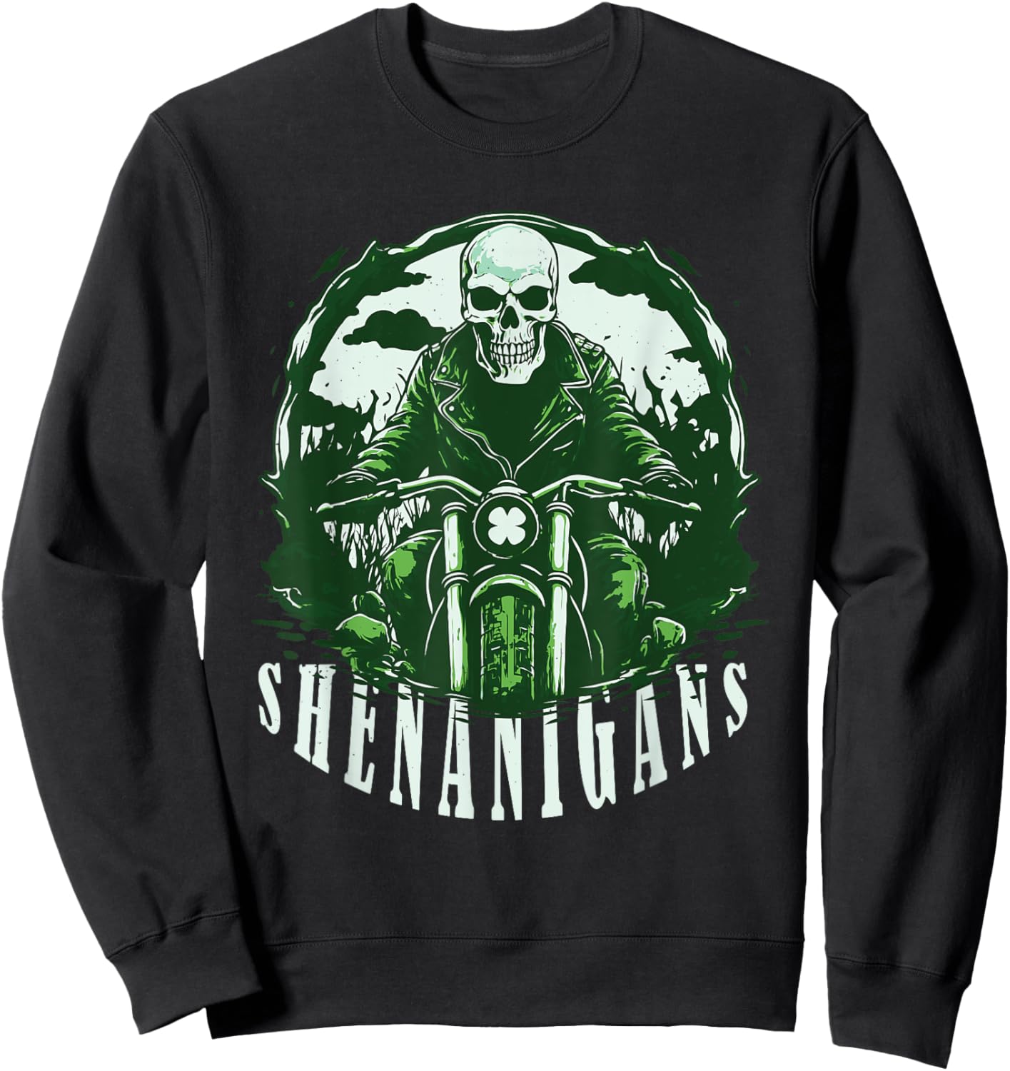 St Patrick's Day for Motorcycle Shenanigans, Irish Skull Sweatshirt - Sweatshirt | Black