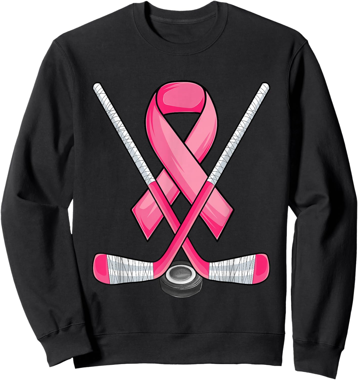 Ice Hockey Pink Ribbon Breast Cancer Awareness Sport Lover Sweatshirt - Sweatshirt | Black