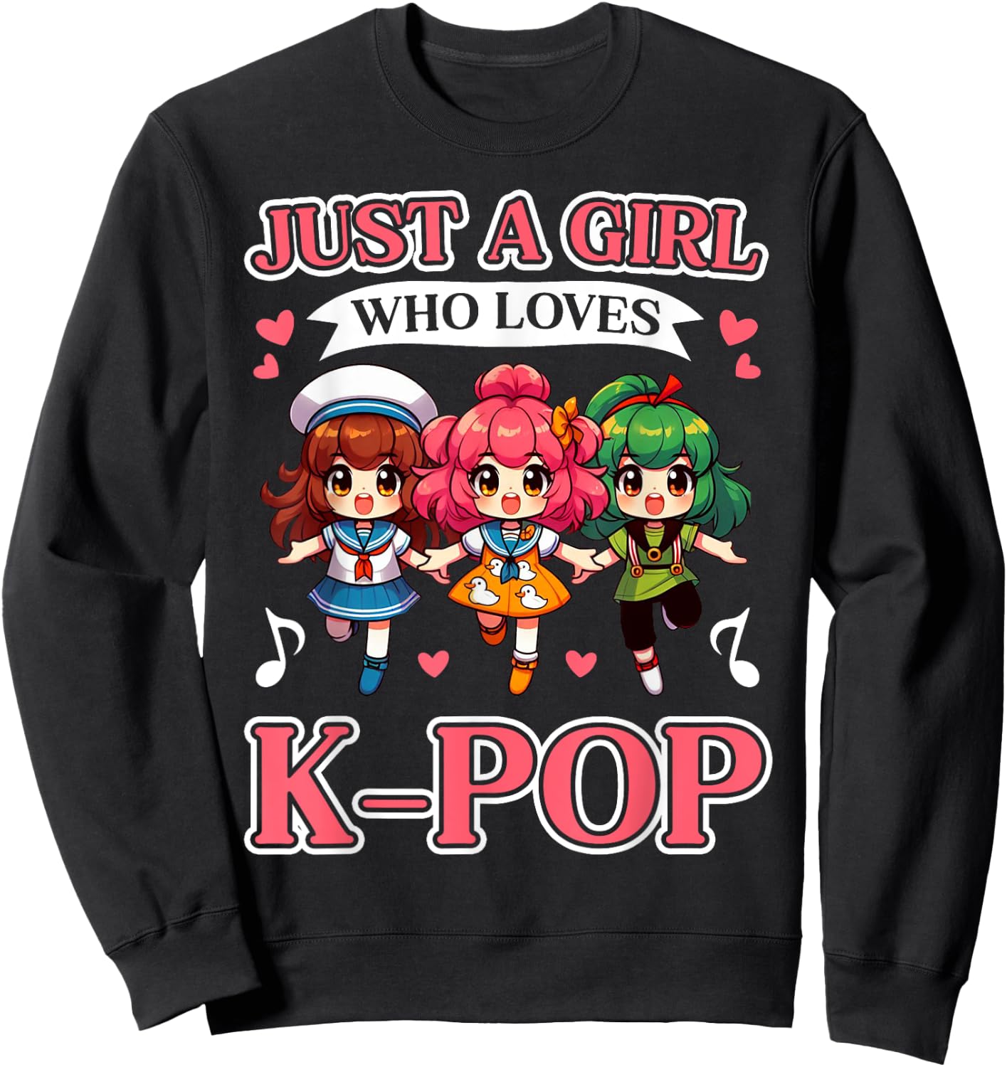 Just A Girl Who Loves K-Pop Fan Korean Music Finger Heart Sweatshirt - Sweatshirt | Black