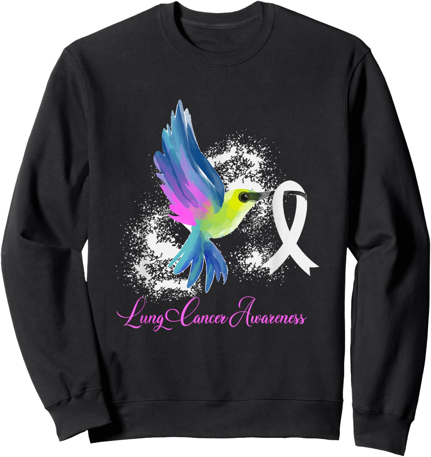 White Ribbon Lung Cancer Survivor Gift Lung Cancer Awareness Sweatshirt - Sweatshirt | Black