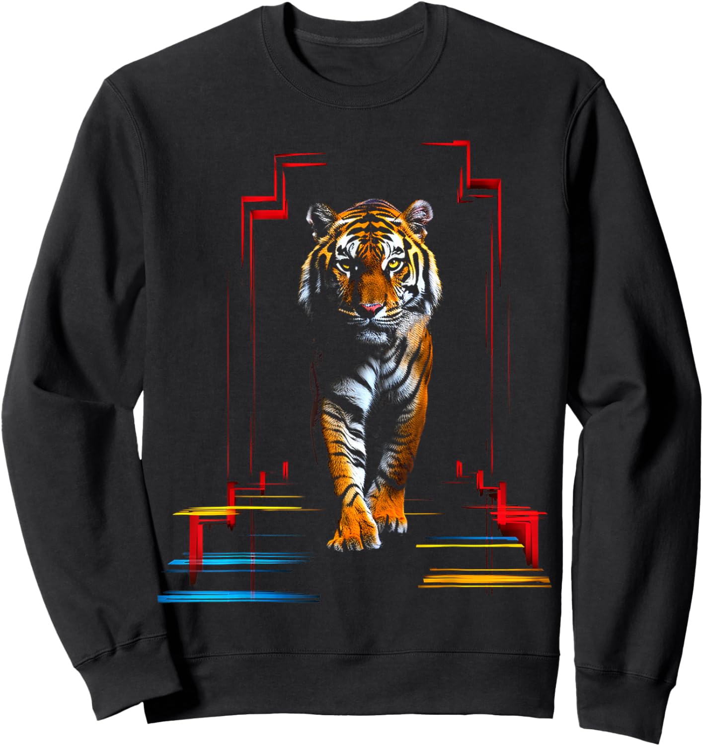 Tiger Polygon Colorful Animal Art Abstract Graphic Tiger Sweatshirt - Sweatshirt | Black