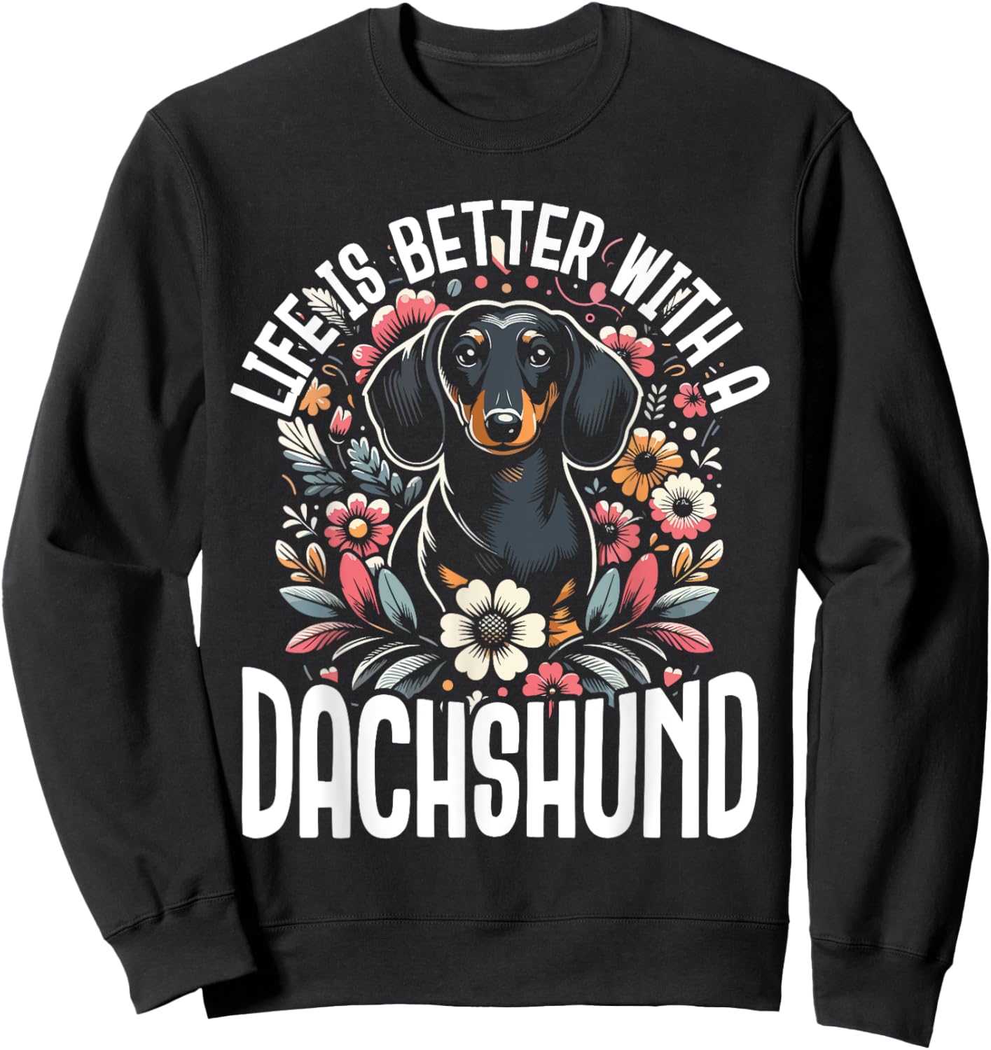 Dachshund Adorable Wiener Dog Sausage Paw Print Men Women Sweatshirt - Sweatshirt | Black