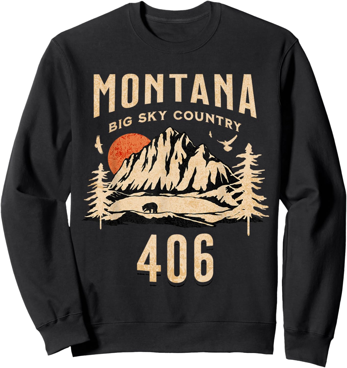 406 Montana Area Code, Big Sky Country, Montana Outdoors Sweatshirt - Sweatshirt | Black