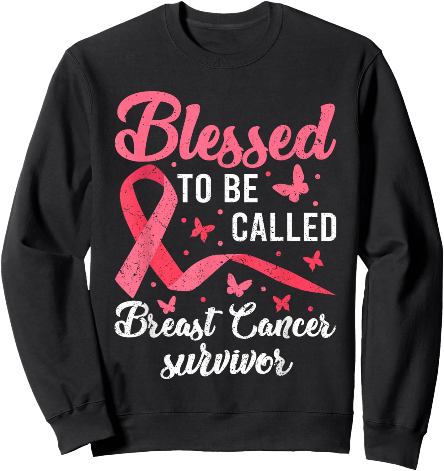 Blessed To Be Called Breast Cancer Survivor Pink Ribbon Sweatshirt - Sweatshirt | Black
