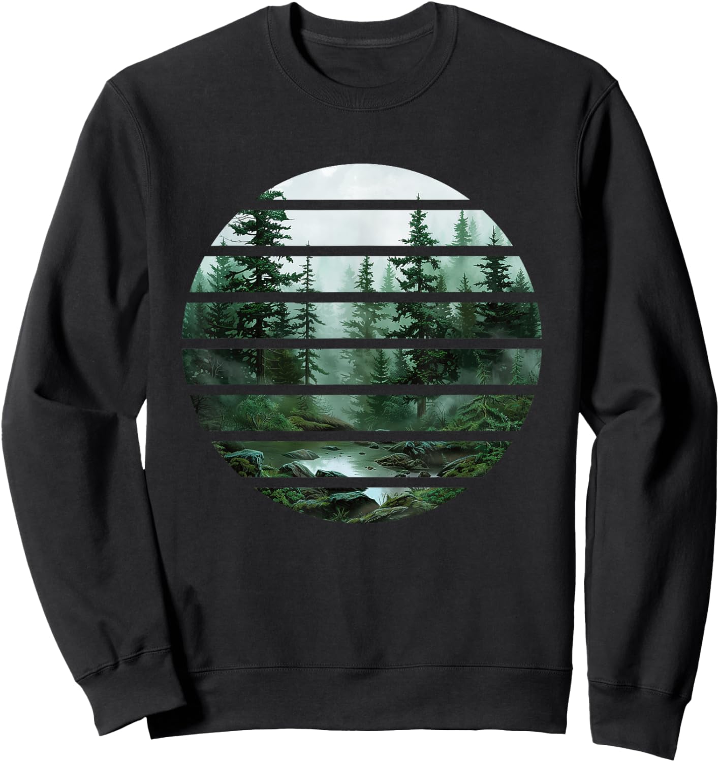 Forest Trees Wildlife Outdoors Retro Vintage Hiking Camping Sweatshirt - Sweatshirt | Black