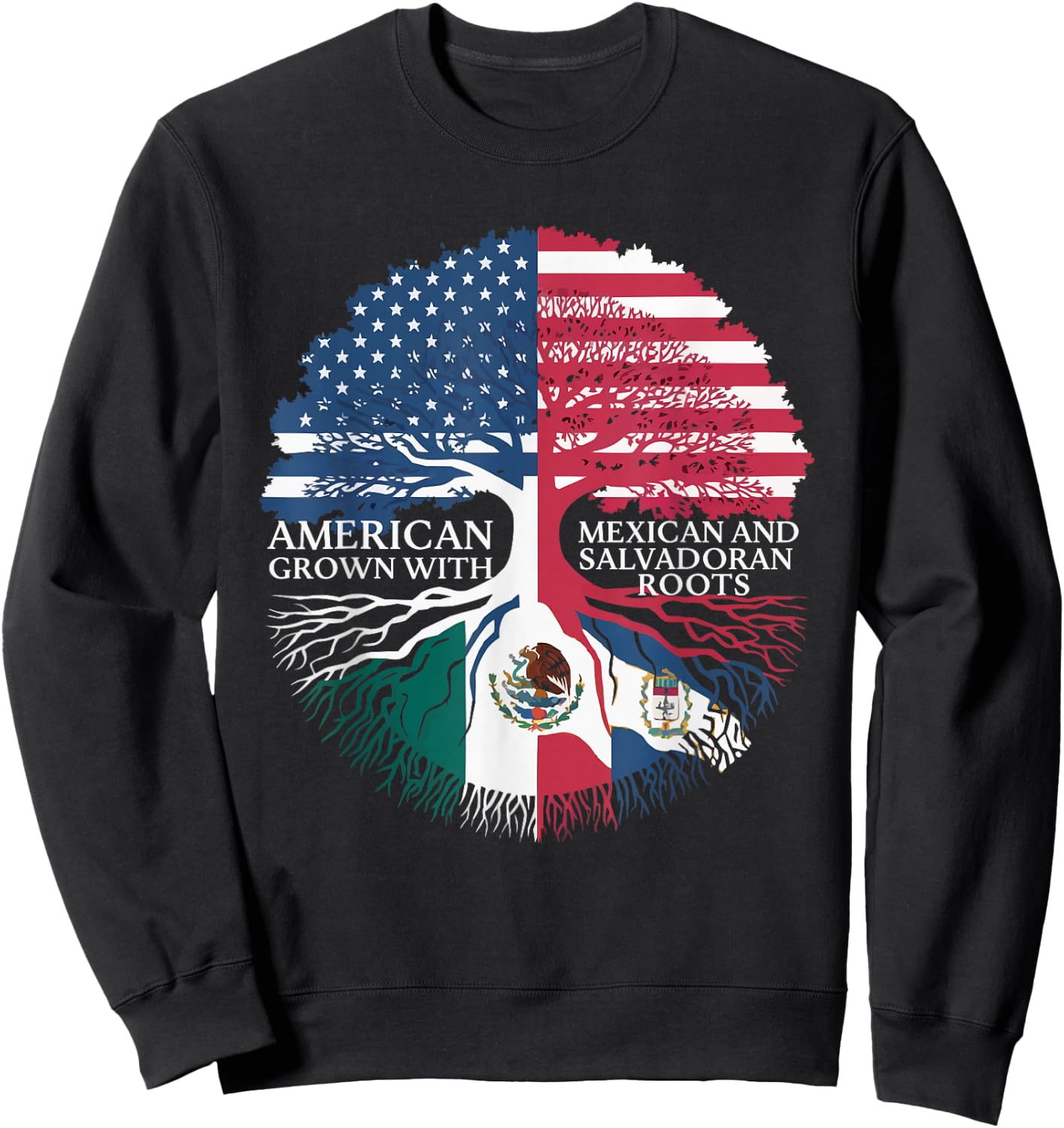 Half Mexican Half Salvadorian El Salvador Flag Mexico Sweatshirt - Sweatshirt | Black
