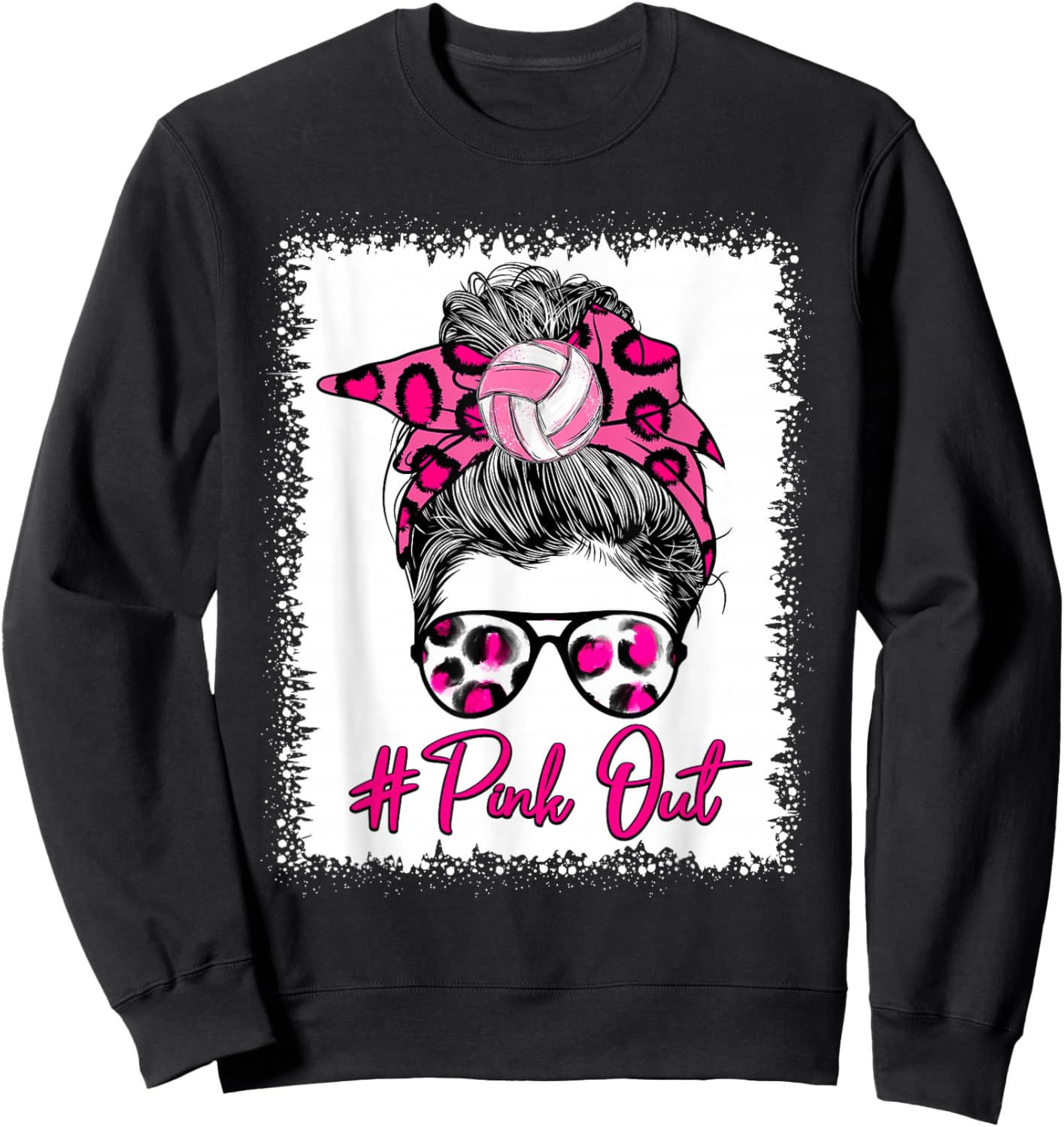 Pink Out Messy Bun Volleyball Breast Cancer Sport Lovers Sweatshirt - Sweatshirt | Black