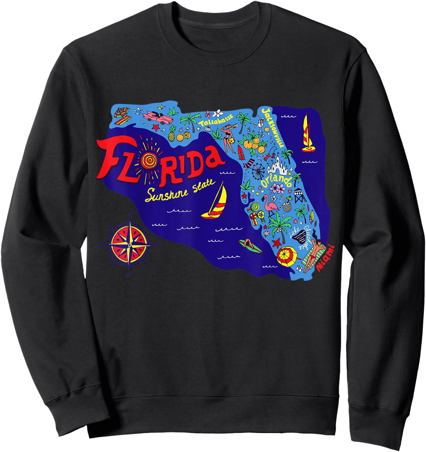I Love Florida T Shirt, Cute Colorful Florida Graphic Map Sweatshirt - Sweatshirt | Black