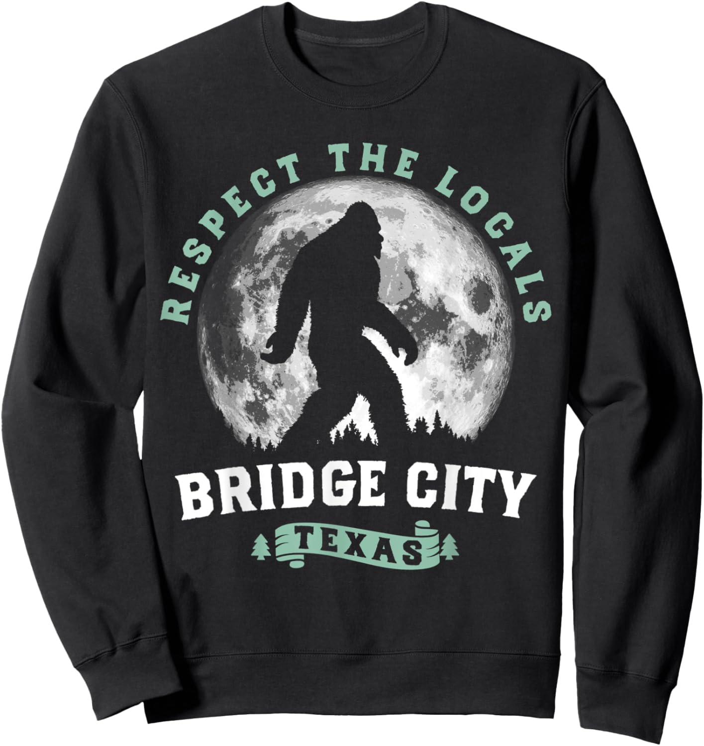 Bridge City Texas Bigfoot Night Walk Retro Moon Sweatshirt - Sweatshirt | Black