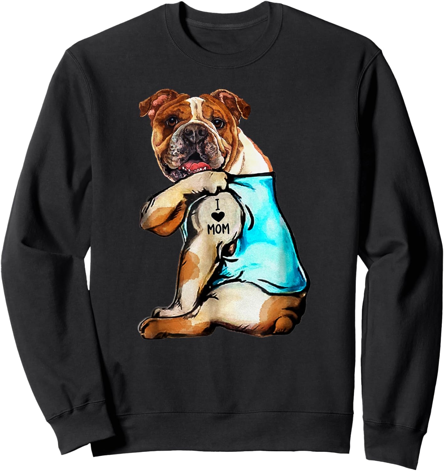 English Bulldog - I Love Mom Tattoo Mother's day gift Women Kids Sweatshirt - Sweatshirt | Black