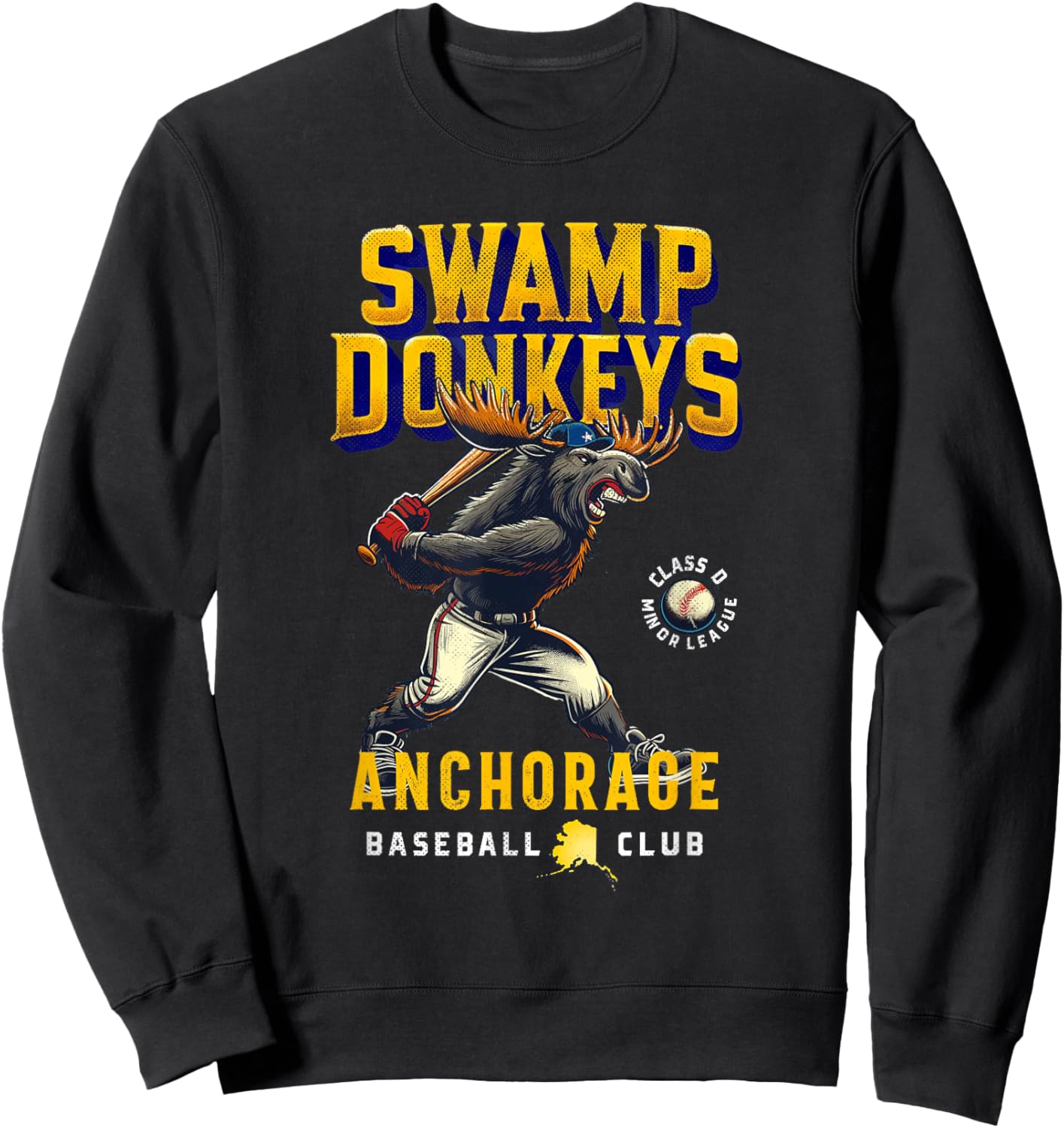 Anchorage Swamp Donkeys Retro Minor League Baseball Team Sweatshirt - Sweatshirt | Black