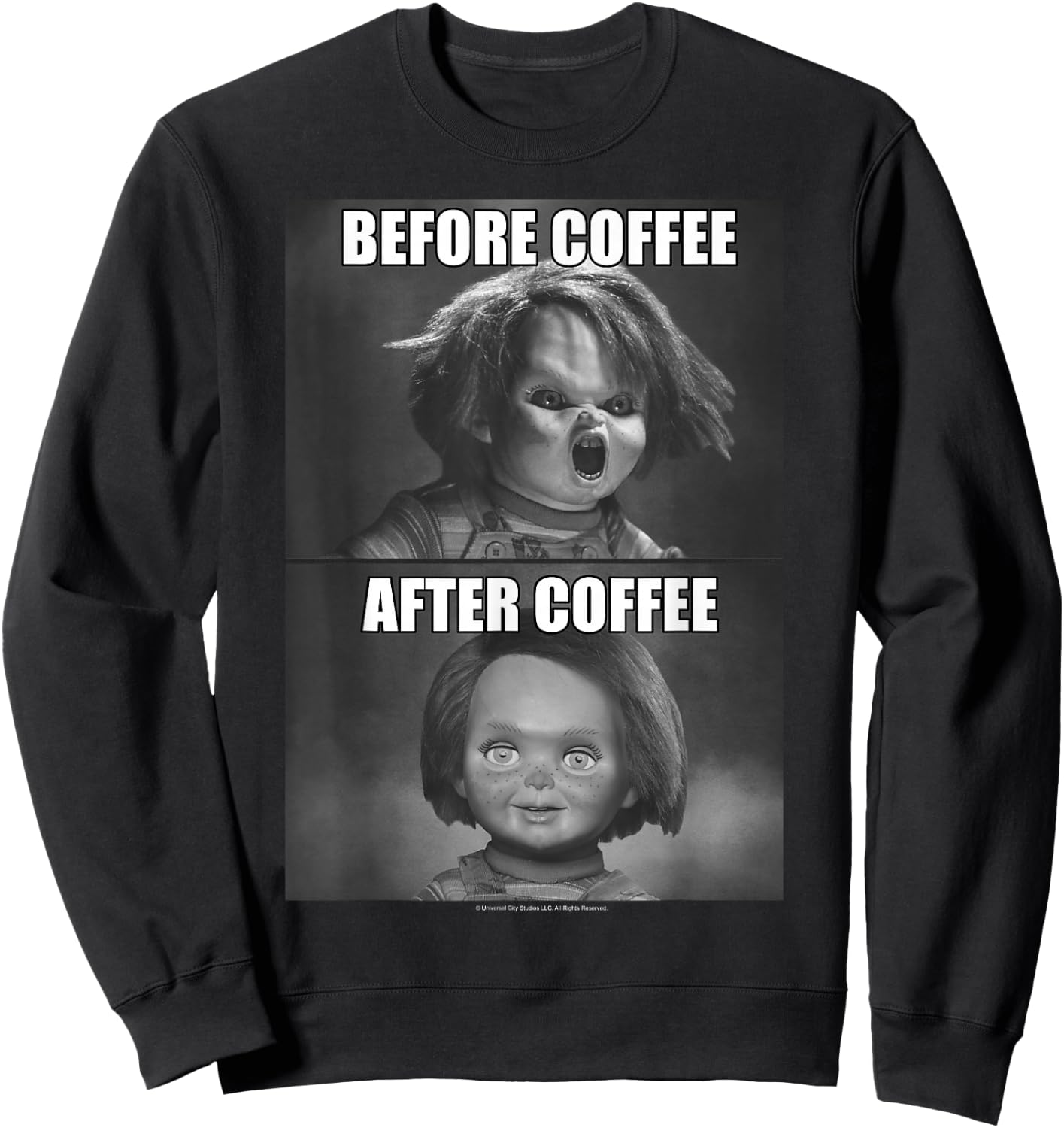 Child's Play Chucky Before Coffee After Coffee Sweatshirt - Sweatshirt | Black