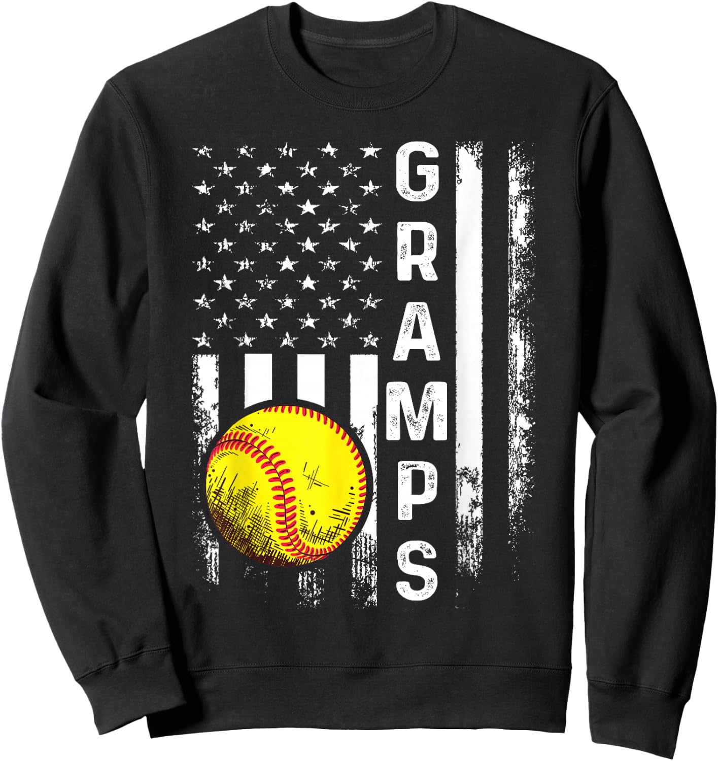 Softball Gramps America Flag Men Women Vintage Christmas Sweatshirt - Sweatshirt | Black