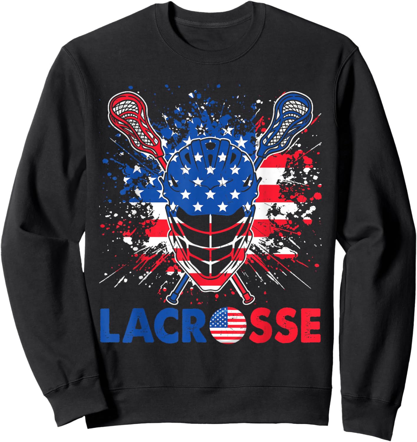 Lacrosse USA Flag Lax Helmet Sticks 4th Of July Sweatshirt - Sweatshirt | Black