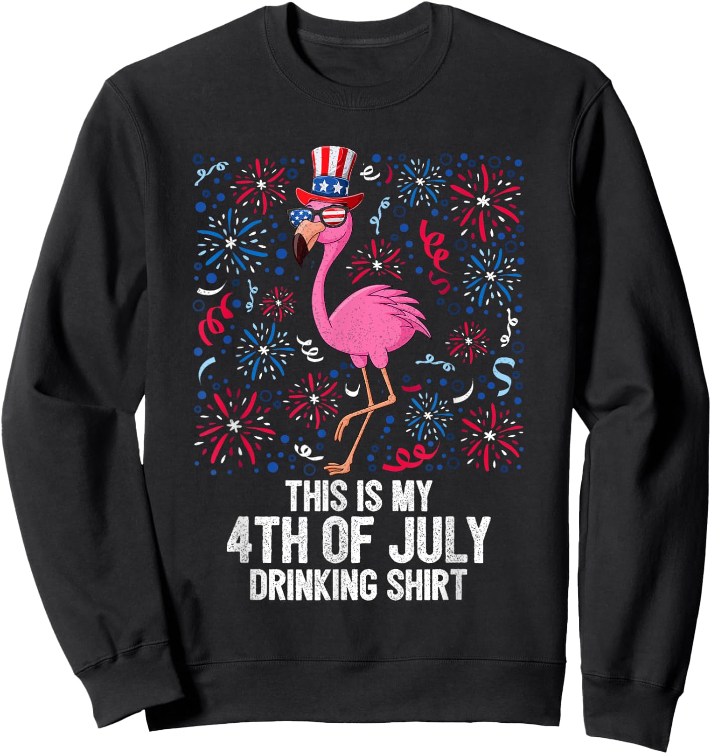 This Is My 4th Of July Drinking Shirt Flamingo American Flag Sweatshirt - Sweatshirt | Black