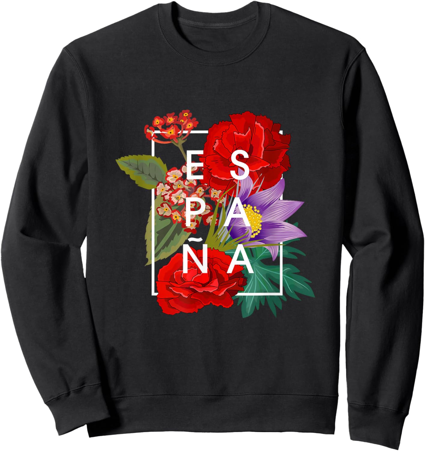 Flowers of España - Spain Word Art - Spanish Pride Sweatshirt - Sweatshirt | Black