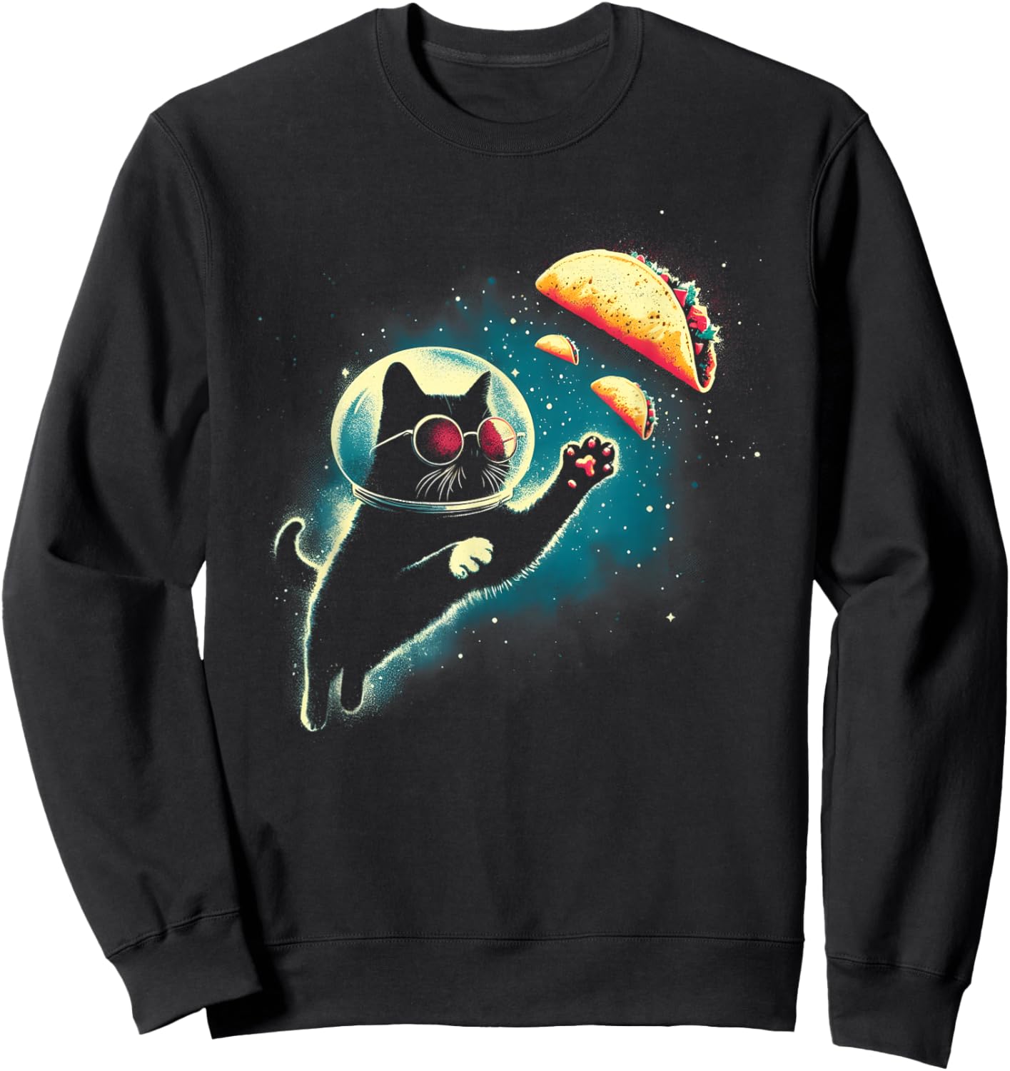 Cat In Space Grabs Tacos - Funny Kitten Space Taco Lover Sweatshirt - Sweatshirt | Black
