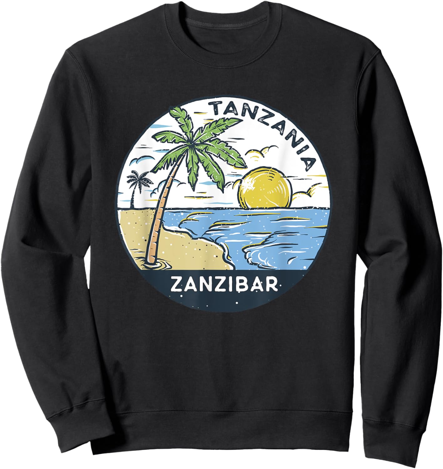 Zanzibar Tanzania Illustrated Ocean Beach Vintage Women Kids Sweatshirt - Sweatshirt | Black