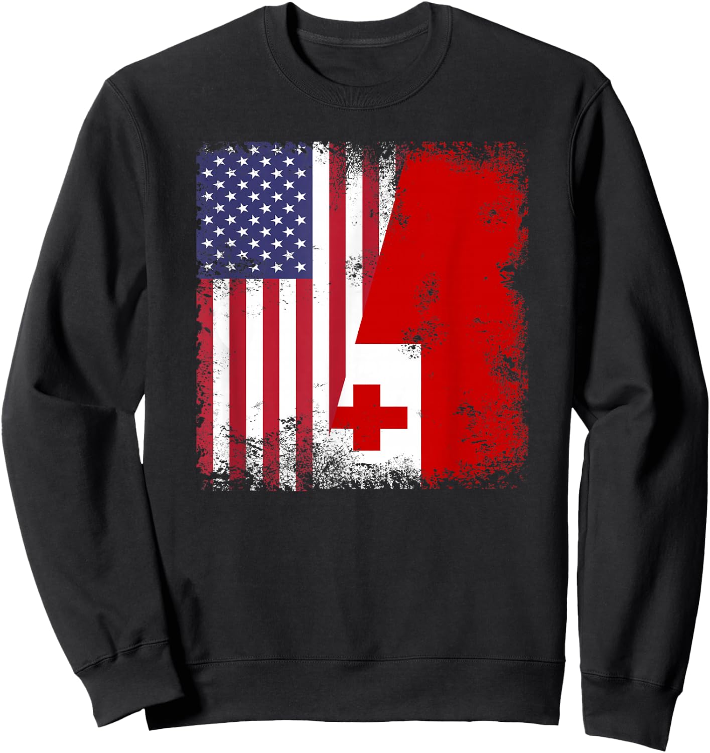 Half Tongan Flag | Vintage Tonga USA Gift Sweatshirt - Sweatshirt | Black